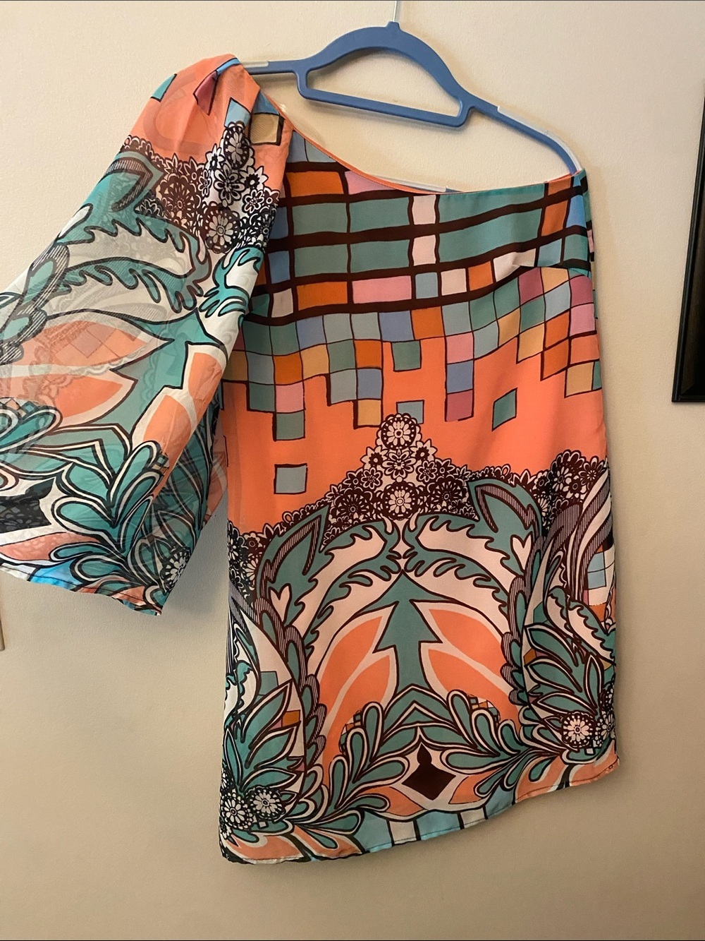 Hello Miss Reign Shop Coral & Teal Abstract Print Mini Dress 🆕